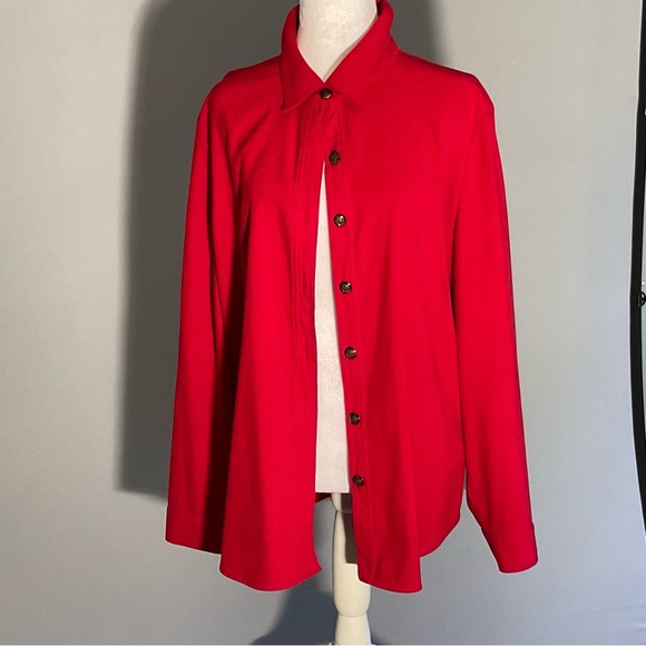 Talbots Ladies Size Large Button Up Long Sleeve Blouse in Christmas Red - Picture 1 of 12